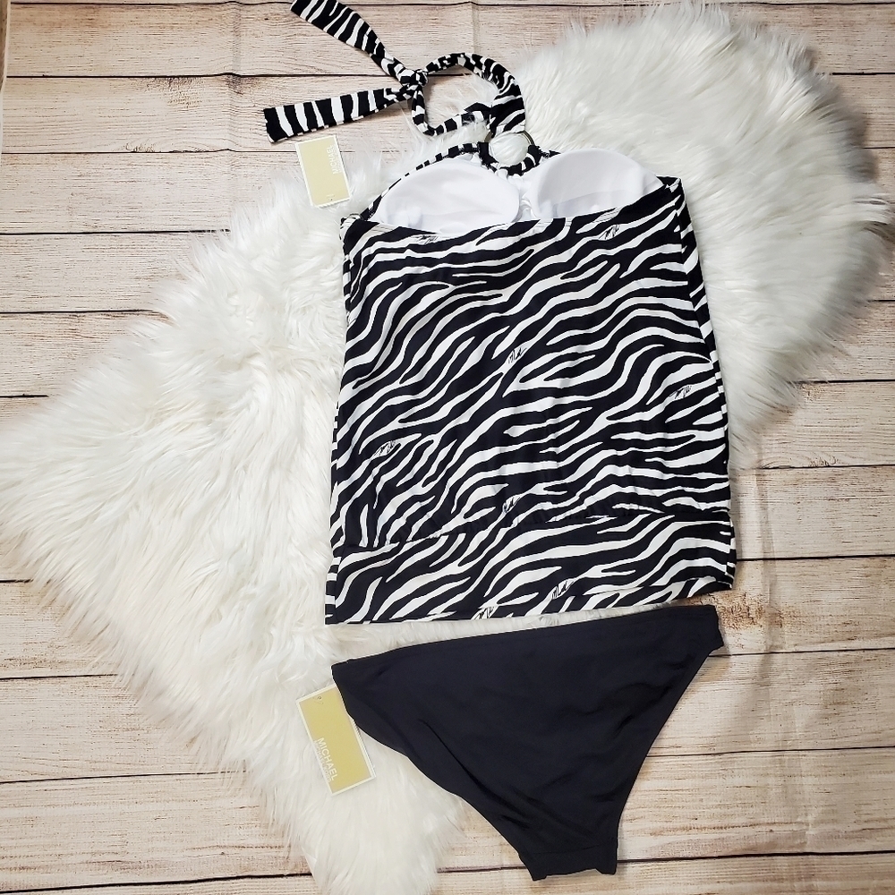 MICHAEL Kors Tankini Logo Ring Hardware 2 Piece Swing Zebra Print Size S - Picture 6 of 12